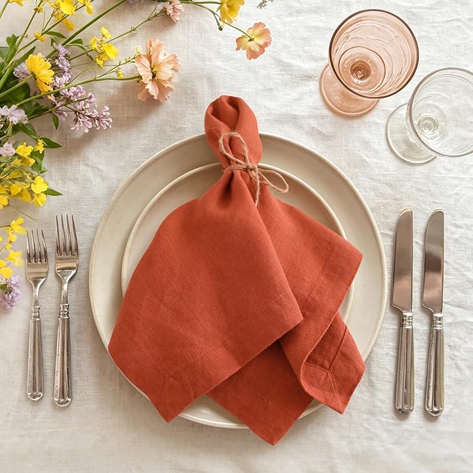 100% Linen Dinner Napkins 20x20 Inch,Soft and Breathable French Flax Cloth Napkins,Stone Washed Set of 4(Rust) - Image 2