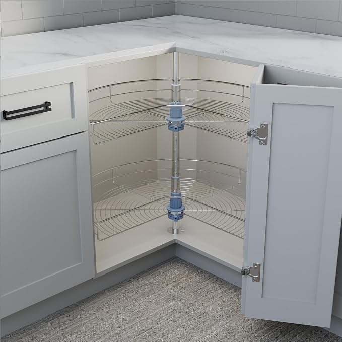 Dowell Base Cabinet Kidney Shape Dia.32 270° Lazy Susan, 2 Shelves, Kitchen Base Corner Cabinet Organizer (Chrome 4001 270 32) - Image 4