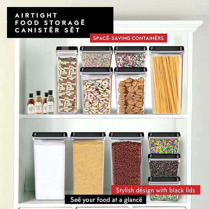 DWËLLZA KITCHEN Large Airtight Food Storage Containers - Clear Plastic Bulk Food Pantry & Kitchen Storage Containers for Flour, Sugar and Baking Supplies 4 Pcs. BPA-Free, Keeps Fresh & Dry (Black) - Image 7