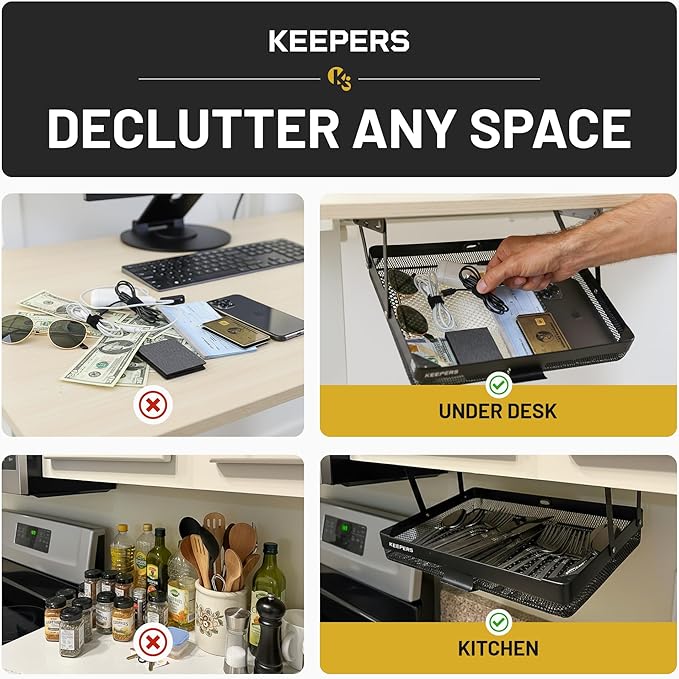 KEEPERS Anything Keeper — Compact 11x10in Under-Cabinet Slide-Out Drawer, Hidden Steel Organizer for K-Cups & Desk Items, RV & Small Kitchen — Black - Image 3