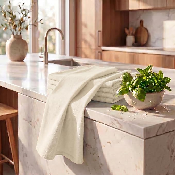 Urban Villa Kitchen Towels Cotton Dish Towels 20”x30” (Set of 6) Ivory - Image 6