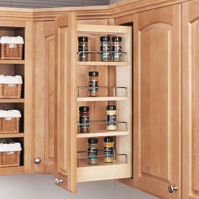 Rev-A-Shelf Maple Pullout Organizer for Wall Kitchen Cabinets, Full Extension Slides & Adjustable Shelves, Min Opening Width of 5.5", 448-WC-5C - Image 4