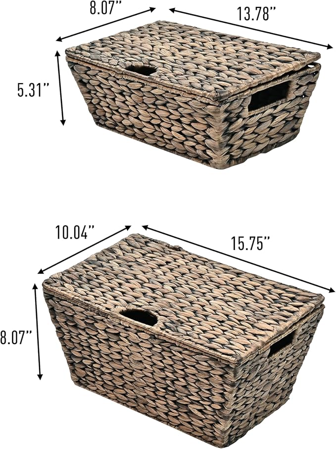 happimess Wilder Hyacinth Storage Baskets with Lids 16", Brown, Set of 2 | Farmhouse Style, Woven Wicker, Built-in Handles, Metal Frame Construction, Nesting For Easy Organization, Rectangular - Image 2