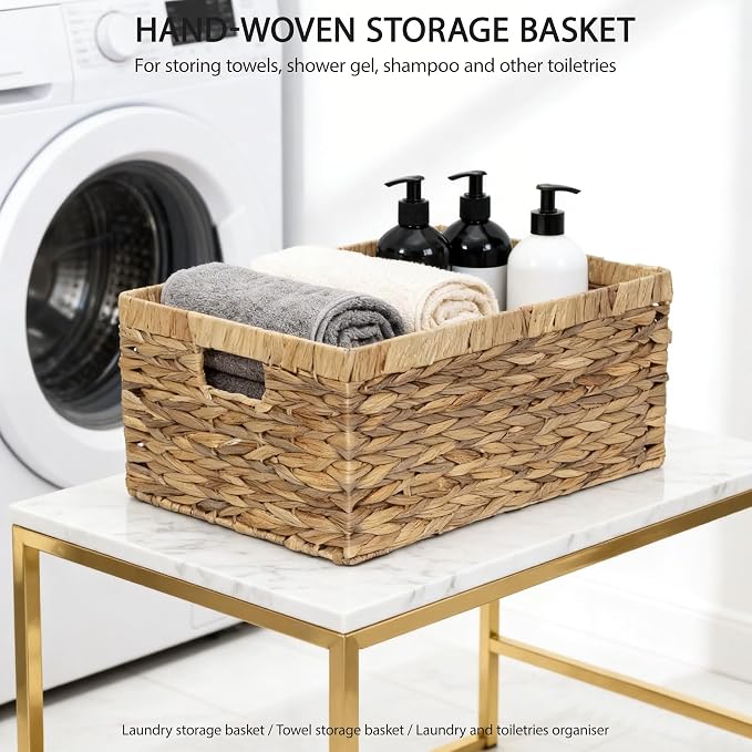 Woven Natural Water hyacinth Rectangular Storage Baskets with inside Handle,Kingwillow(Large) - Image 8