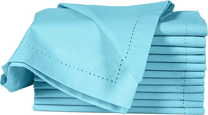 Cotton Cloth Napkins Set of 12, 18x18 Cotton Napkin Cloth Washable, Soft, Reusable Napkins for Wedding, Parties, Christmas, Thanksgiving, Everyday Use (Light Blue) by ALPHALivingHOME