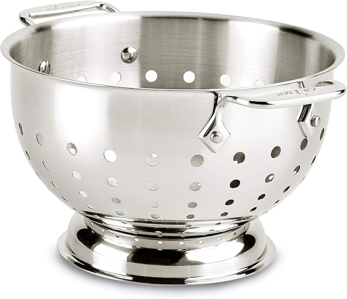 All-Clad Tools and Accessories Stainless Steel Colander 3 Quart Strainer, Pasta Strainer with Handle, Pots and Pans Silver by Unknown