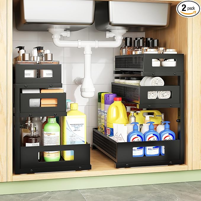 Under Sink Organizer,3-Tier Heavy Duty Pull out Cabinet Organizer Shelf | Height Adjustable,Thickened Metal,Slide out Storage Drawer Rack for Kitchen Bathroom Pantry Laundry Home Organization by Unknown
