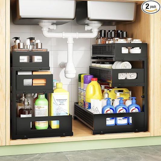 Under Sink Organizer,3-Tier Heavy Duty Pull out Cabinet Organizer Shelf | Height Adjustable,Thickened Metal,Slide out Storage Drawer Rack for Kitchen Bathroom Pantry Laundry Home Organization by Unknown