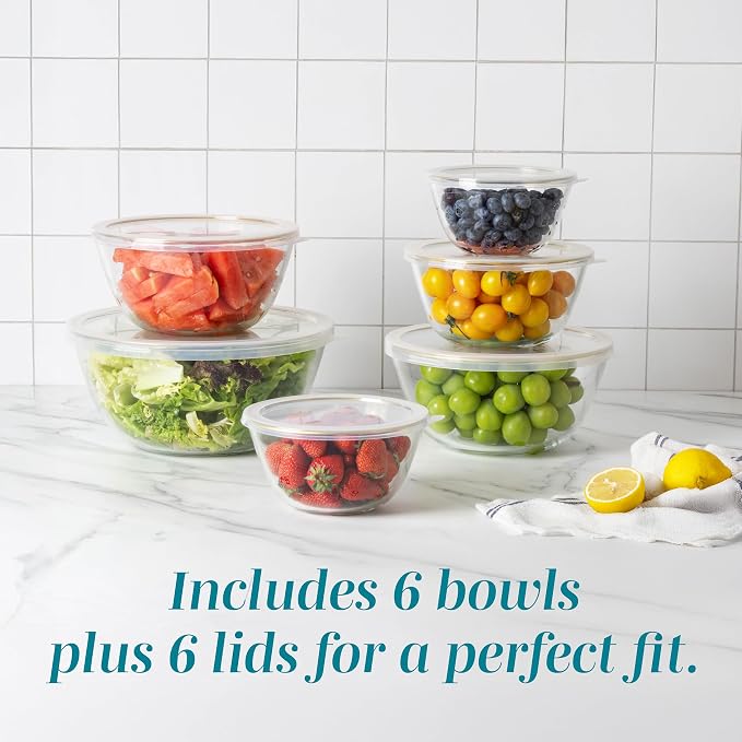 COOK WITH COLOR 12 Pc Glass Mixing Bowl Set with Lids – Borosilicate Glass Nesting Bowls for Cooking, Baking and Meal Prep, Gold Rim - Image 7