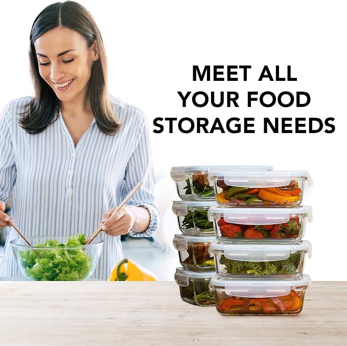 Razab 16 Pc (Set of 8) 30 Oz Glass Meal Prep Containers with Lids, Airtight Large Glass Food Storage Containers, Reusable Leak Proof BPA Free, Freezer to Oven and Dishwasher Safe - Image 5