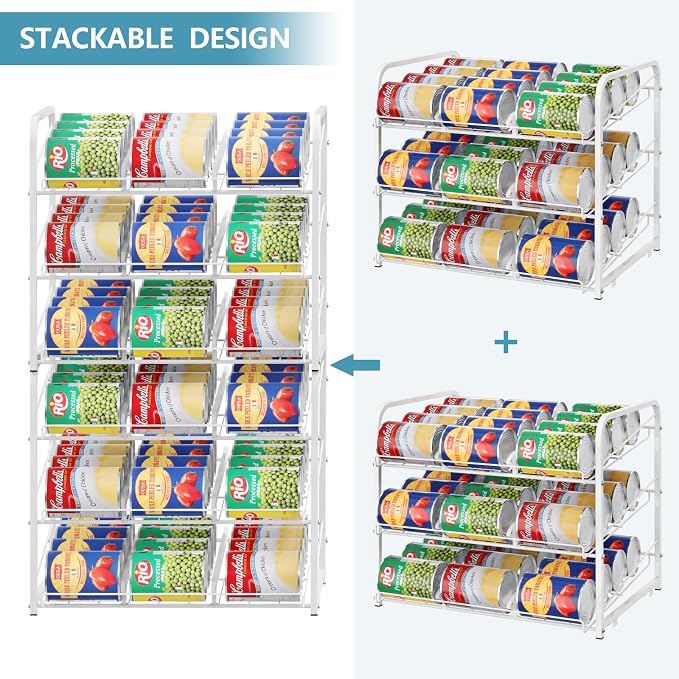 BTY Can Organizer for Pantry Stackable Can Rack Organizer 2 Pack Stacking Can Storage Dispensers 3 Tier Small Space Holds up to 36 Cans for Pantry, Kitchen, Cabinet White - Image 4