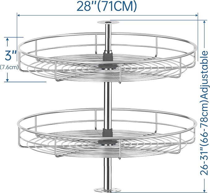 28" Chrome Corner Cabinet Lazy Susan, Full Circle Corner Cabinet Lazy Susan Replacement Shelves Rotating Rack for Corner Base Kitchen - Image 5