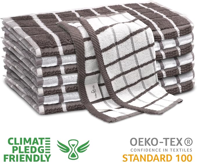 Urban Villa Kitchen Towels Cotton Dish Towels 12”x12” (Set of 6) Grey White - Image 2