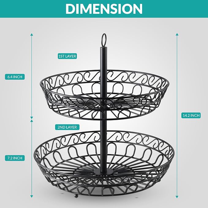 2-Tier Fruit Basket for Kitchen Counter, Stackable Metal Fruit & Vegetable Holder - Image 2