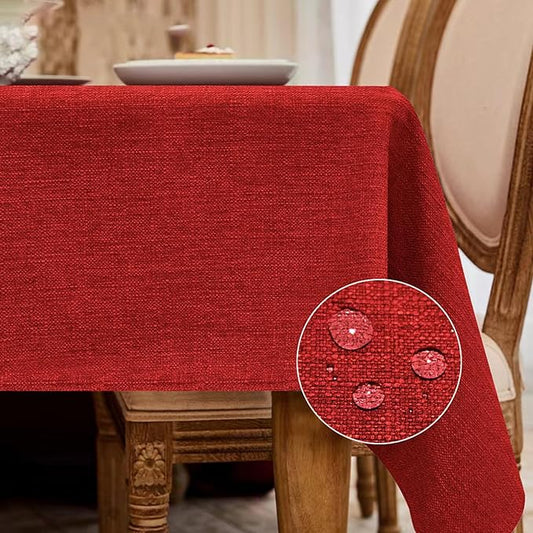 BALCONY & FALCON Rectangle Table Cloth Waterproof Ruby Red 55"x55" | Square Washable Wrinkle Resistant Table Cloth Linen Fabric Tablecloths for Dining Party Kitchen Wedding and Outdoor Use by BALCONYFALCON