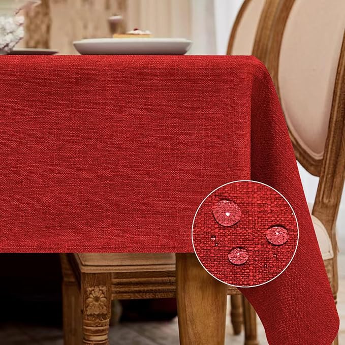 BALCONY & FALCON Rectangle Table Cloth Waterproof Ruby Red 95"x55" | Rectangular Washable Wrinkle Resistant Table Cloth Linen Fabric Tablecloths for Dining Party Kitchen Wedding and Outdoor Use by BALCONYFALCON