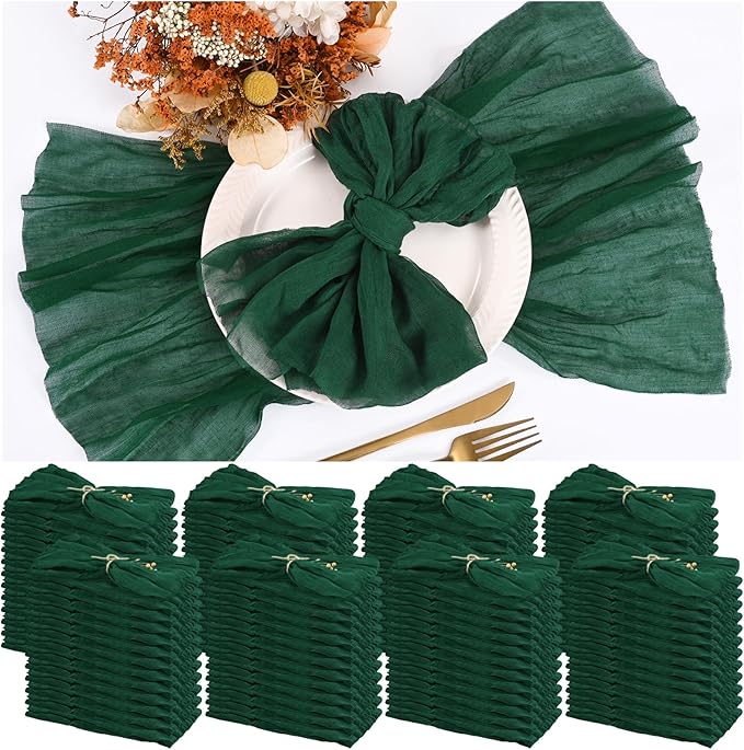 100 Pieces Cloth Napkins Emerald Green Dinner Cheesecloth Napkins for Wedding,Wrinkled Cloth Napkins Bulk for Home Party Rustic Table Decoration, 17 x 17 Inch by Teruntrue