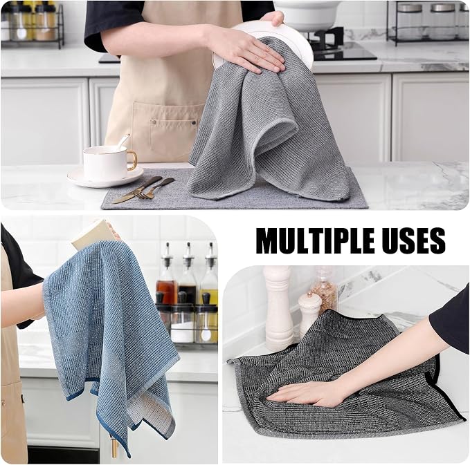 Homaxy 380 GSM Cotton Premium Kitchen Towels 3 Pack, 18"x 28", Mix | Flat and Terry Dish Towels, Highly Absorbent Tea Towel Set with Hanging Loop, Soft Kitchen Hand Towels, Navy/Grey/Black - Image 4
