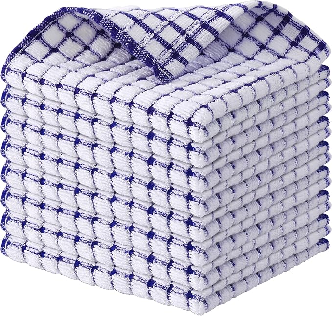 Kitinjoy Cotton 8 Pack Terry Kitchen Dish Cloths, Blue | 12 x 12 Inches Super Soft and Absorbent Dish Rags, Quick Drying Dish towels for Washing Dishes by Kitinjoy