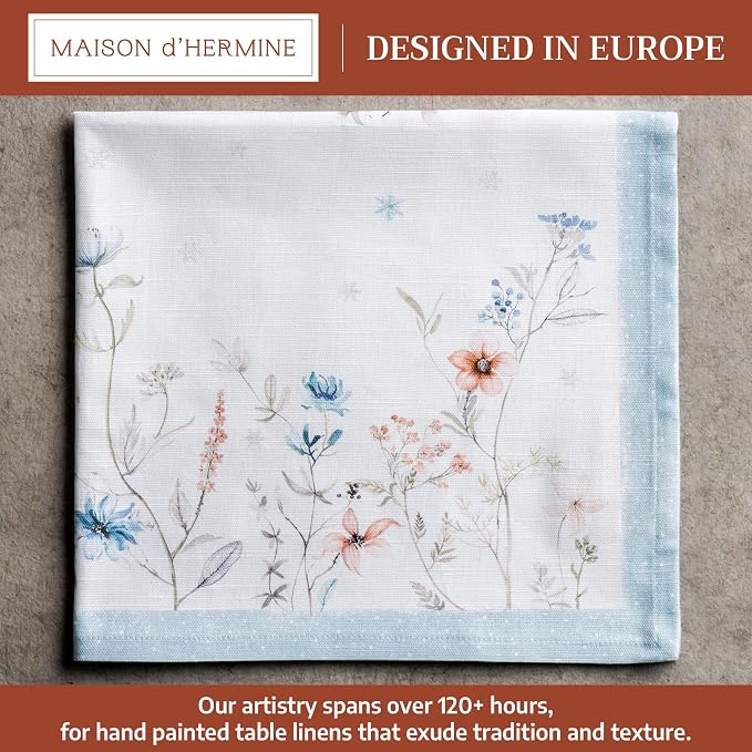 Maison d' Hermine Cloth Napkins Set of 4 Reusable 100% Cotton (20" x 20") | Everyday Square Napkins Cloth Washable Dinner Wedding Restaurant Hotel Kitchen Thanksgiving Christmas - Ice Florals - Image 2