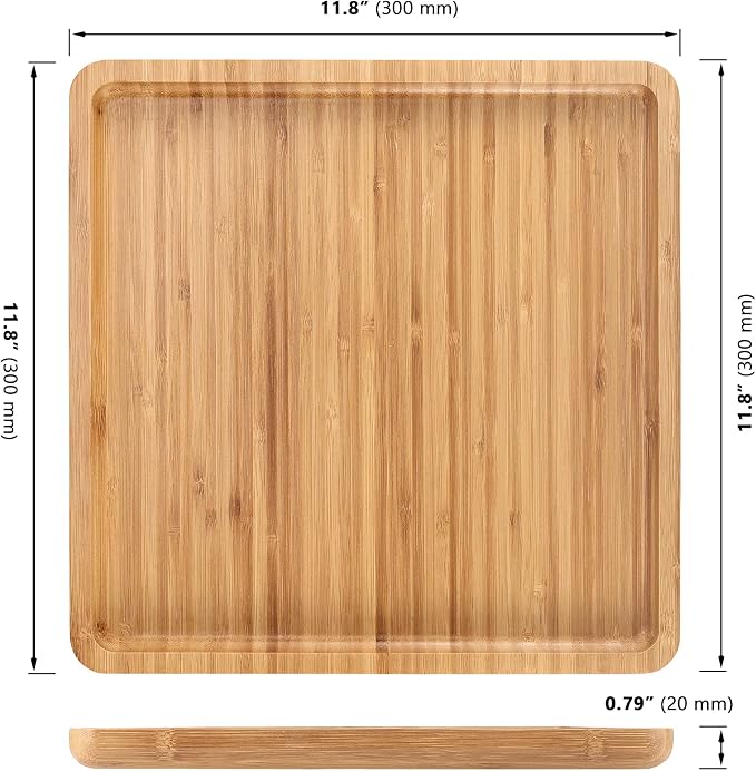 4 Pack 11.8 Inches Square Bamboo Tray, Natural Bamboo Serving Platter, Bamboo Serving Tray for Coffee, Tea, Fruits, Cheese - Image 2