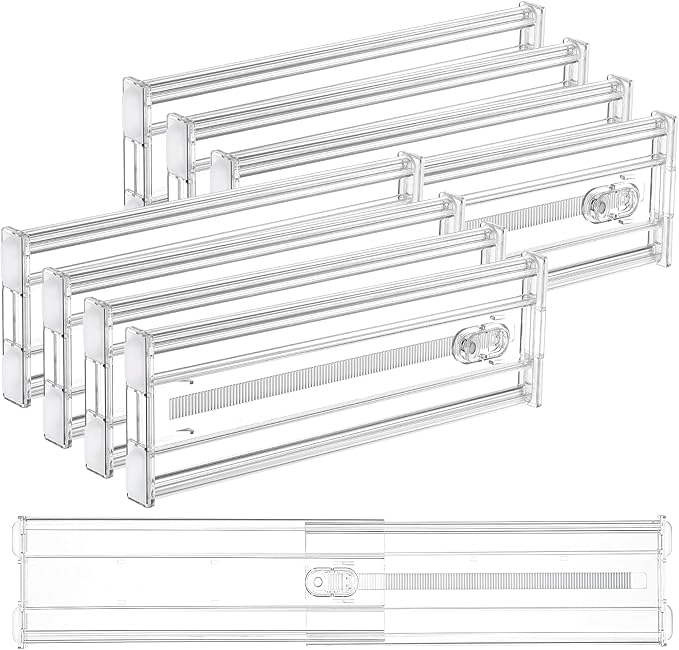 Vtopmart 8 Pack 4" Regular Upgrade Drawer Dividers for Clothes, 12.8"-22.3" Expandable Dresser Drawer Organizer, Clear Plastic Separators for Dresser, Baby Clothing, Underwear, Cosmetic, Toiletries by Vtopmart