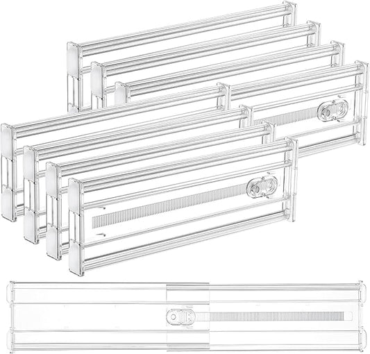 Vtopmart 8 Pack 4" Regular Upgrade Drawer Dividers for Clothes, 12.8"-22.3" Expandable Dresser Drawer Organizer, Clear Plastic Separators for Dresser, Baby Clothing, Underwear, Cosmetic, Toiletries by Vtopmart