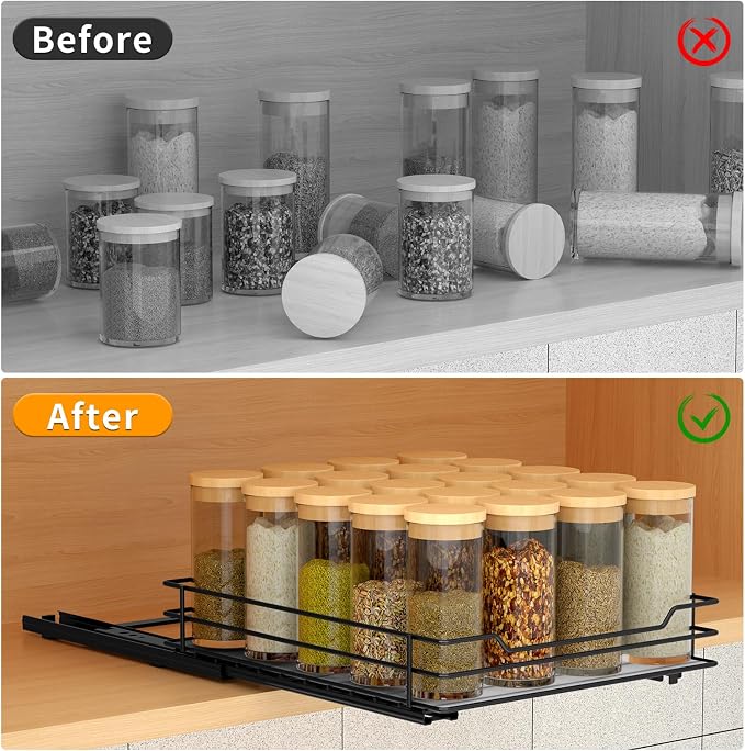 BOIVSHI Pull Out Spice Rack Organizer for Cabinet, Heavy Duty Slide Out Spice Rack Organizer for Kitchen Cabinets and Pantry, Fits Spices, Sauces, Canned Food (8.5''Wx10.5''Dx2.5''H) - Image 3