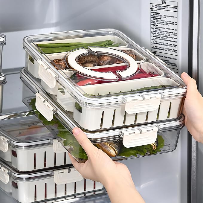 Divided Snackle Box with Lids Stackable Food Serving Tray for Fruit&Veggie Plastic Fridge Storage Container for Pantry Freezer Clear Snack Box for Meal Prep Candy Nuts Spice - Image 7