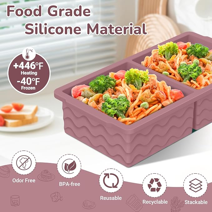 Silicone Freezer Trays with Lid (4-Pack), 1-Cup, 2-Cup, 1/2-Cup & 2-Tbsp Silicone Freezer Molds, Stackable Soup Freezer Meal Prep Containers,Ice Cube Tray for Making Sauce,Smoothies,Yogurt Bites - Image 2