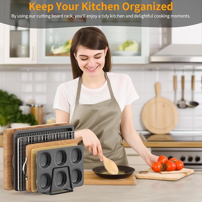 Cutting Board Organizer Kitchen Organizer Rack for Cutting Board, Bakeware, and Cookie Sheet, 5-Slot Heavy-Duty Steel Cookware Holder,Rust-Resistant with Anti-Slip Feet (1, Small) - Image 7
