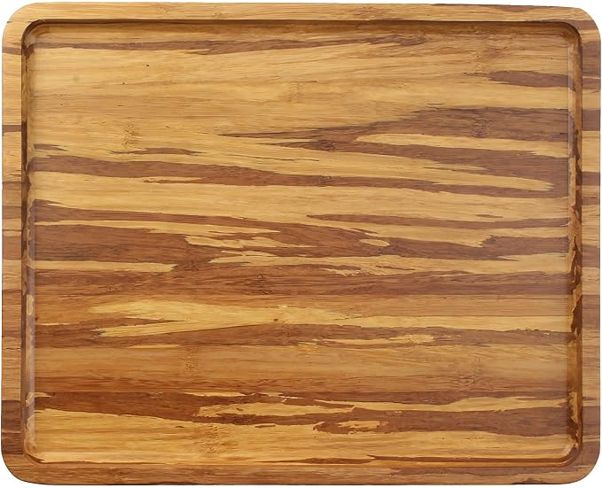 BambooMN Rectangular Bamboo Serving Tray - Tiger Stripe - 11 x 8.9 x 0.6 by BambooMN