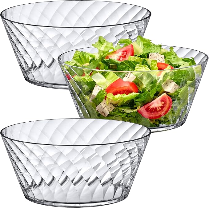 Bonita - 130-Ounce Plastic Serving Bowls (Set of 3), 10-Inch Clear Salad Bowl Set, BPA-Free, Shatter-Proof, Dishwasher-Safe, Stackable, Great for Salad, Fruit, Cereal, Snack, and More by AmazingAbby