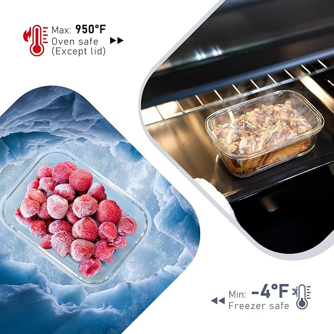 10-Pack Glass Food Storage Containers with Tempered Glass Lids – Borosilicate, Airtight, Oven-Safe (-4°F~950°F), BPA-Free, 4.4 & 1.6 Cup, Leak-Proof, Dishwasher Safe (Gray) - Image 4