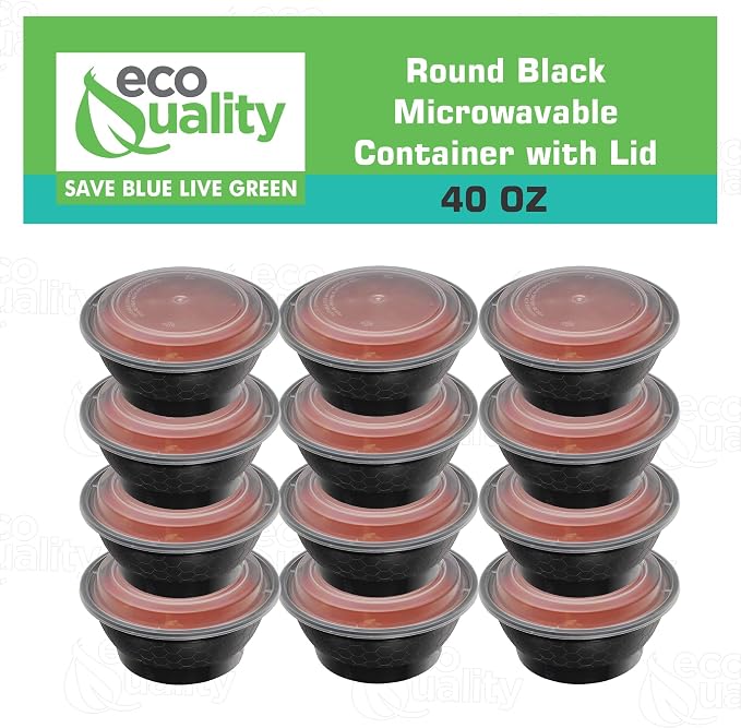 Meal Prep Containers 40oz Round Bowls with Lids, Disposable Food Storage Bento Box, Microwavable, Premium Bowl, Stir Fry, Ramen, Soup | Lunch Box | BPA Free | Freezer / Dishwasher Safe (Black, 150) - Image 4
