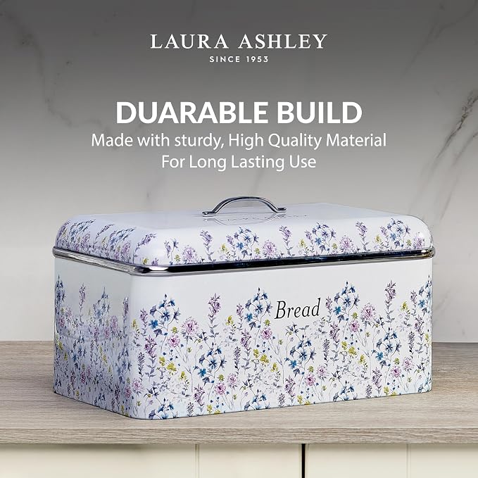Laura Ashley China Rose Large Bread Box for Kitchen Countertop - Breadbox | Durable Bread Storage Container, Food Grade Metal Bread Bin, Removable Lid, Keep Bread Fresh, Rust Resistant, Easy to Clean - Image 2