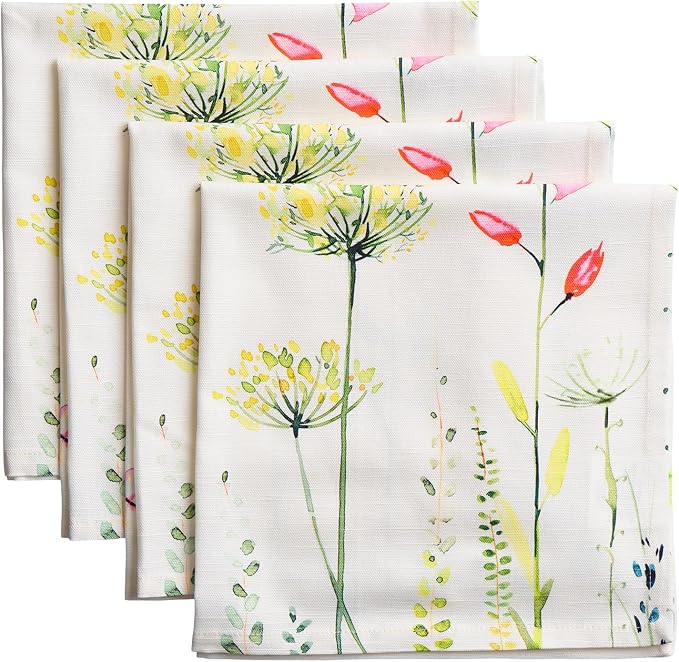 Maison d' Hermine Cloth Napkins Set of 4 Reusable 100% Cotton (20" x 20") | Everyday Square Napkins Cloth Washable Dinner Party Wedding Restaurant Hotel Kitchen Spring Summer - Botanical Fresh by MaisondHermine