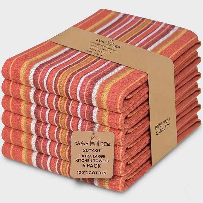 Urban Villa Kitchen Towels Cotton Dish Towels 20”x30” (Set of 6) Rust by CottonTrends