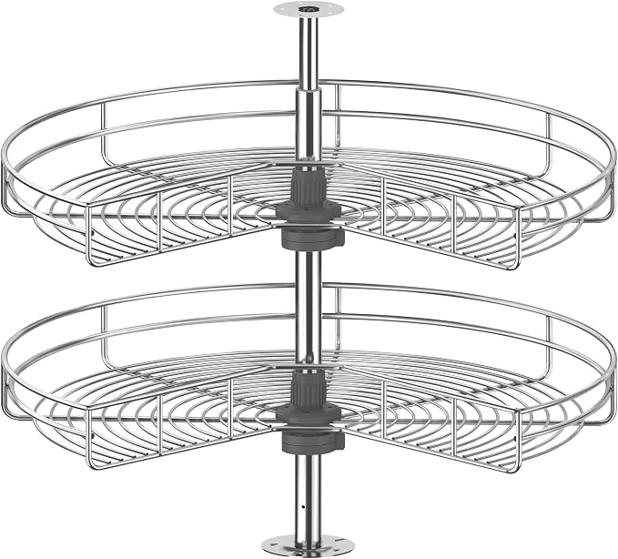 Kidney Shape 24" Corner Cabinet Lazy Susan, Replacement Shelves | Chrome-plated Steel Wire, 270° Dual-Shelf Rotation, 26-31" Adjustable, Fits 24"+ Corner Cabinets, Replacement Kitchen Storage by JOWBOOW