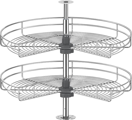 Kidney Shape 24" Corner Cabinet Lazy Susan, Replacement Shelves | Chrome-plated Steel Wire, 270° Dual-Shelf Rotation, 26-31" Adjustable, Fits 24"+ Corner Cabinets, Replacement Kitchen Storage by JOWBOOW