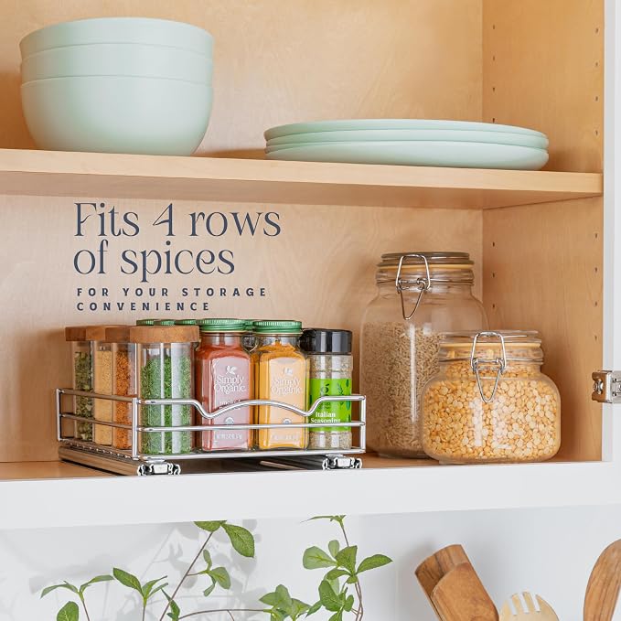 Pull Out Cabinet Organizer for Spices, Cans 8-3/8"W x 10-3/8"D x 2-1/8"H | Heavy Duty with Lifetime Limited Warranty, Pull Out Spice Rack, Cabinet Pull Out Shelf for Cans, Dishes, Etc, Easy to Reach - Image 2