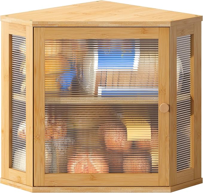 BMOSU Corner Bread Box for Kitchen Countertop Double Layer Bamboo Wooden Bread box Large Capacity Bread Storage Bin(Natural, Medium) by BMOSU