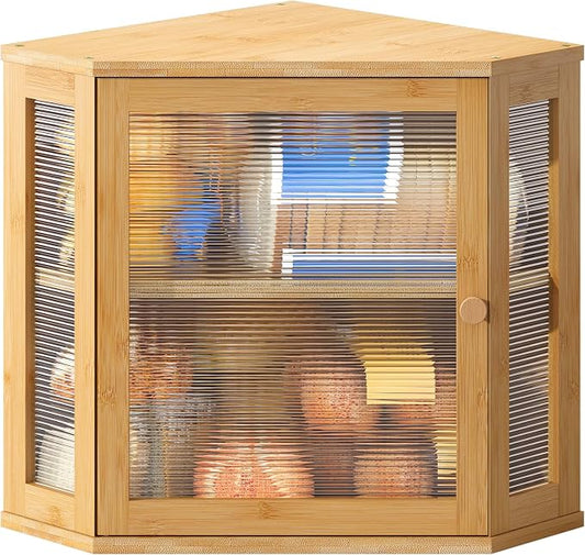 BMOSU Corner Bread Box for Kitchen Countertop Double Layer Bamboo Wooden Bread box Large Capacity Bread Storage Bin(Natural, Medium) by BMOSU