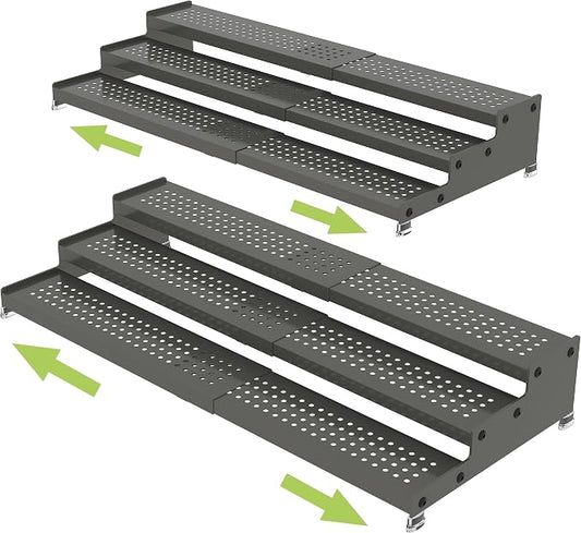Jojocross Metal Spice Rack Organizer for Cabinet, 3 Tier Expandable Spice Storage shelf, Great for Kitchen Cabinets, Cupboard,Pantry and Countertop More,Metal plate with hole(2PACKS/GUN-GREY) by JOJOCROSSHIGHQUALITYLIFE