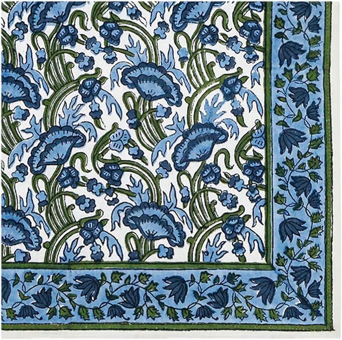 Handblock Print 100% Cotton Napkins Set of 4, Green Blue Washable and Durable Everyday Use Cloth Napkins for Picnic Party Dining Kitchen Home Decor Christmas Gifting 14 X 14 Inches - Image 3