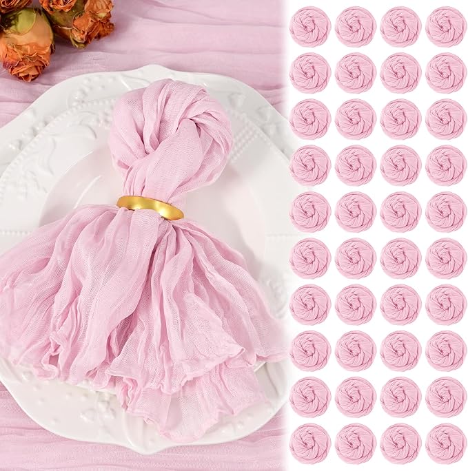 100 Pack Pink Cheesecloth Napkins 20"x20" Boho Washable Cloth Napkins Set of 100 Wrinkled Cheese Cloth Napkins Gauze Dinner Table Napkin for Wedding Party Baby Shower Birthday Decor by Showgeous