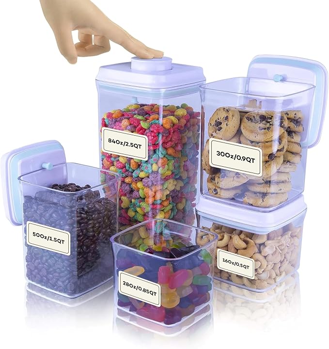 Bop Top Airtight Food Storage Containers with Lid Multi Pack | Kitchen Canister Sets | Air Tight Pantry Container | Pop Top Dry Food Storage Containers for Snacks, Sugar, Flour, Baking, Cereal, Pasta by iChewie