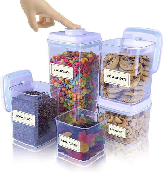 Bop Top Airtight Food Storage Containers with Lid Multi Pack | Kitchen Canister Sets | Air Tight Pantry Container | Pop Top Dry Food Storage Containers for Snacks, Sugar, Flour, Baking, Cereal, Pasta by iChewie