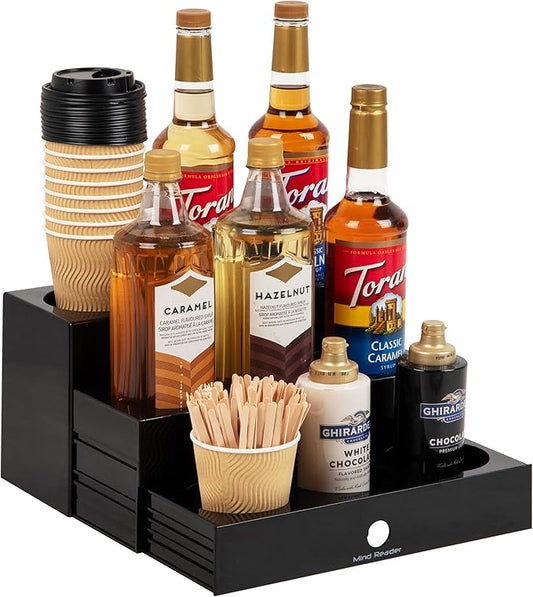 Mind Reader Coffee Syrup Station, Coffee Bar Accessories, Countertop Organizer, Acrylic, 14.25"L x 12.5"W x 7"H, Black by MindReader