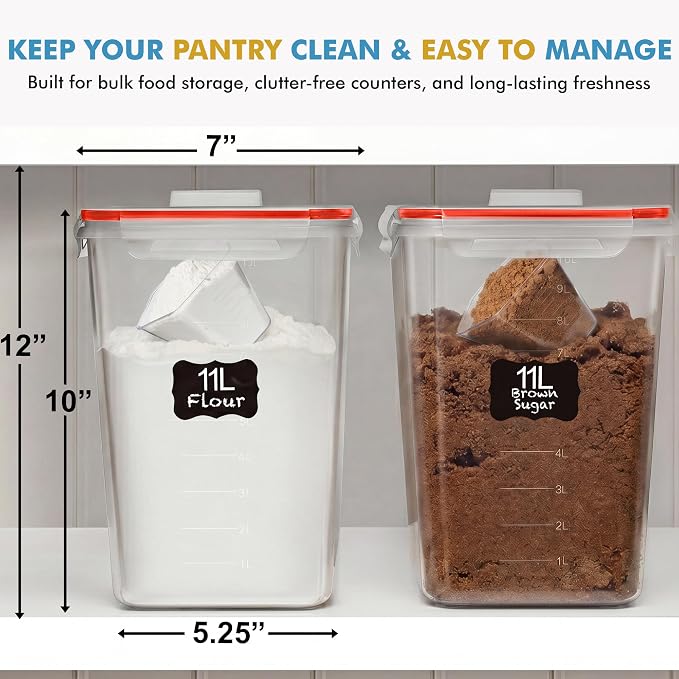 Shazo 2 PC (11L | 372 oz) Flour Sugar Storage Containers with Spout Lid & Easy Carry Handle - BPA Free Extra Large Airtight Food Storage Containers with Lids - Rice Canisters Sets for Kitchen & Pantry - Image 8